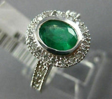 1.27CT DIAMOND & EMERALD 14K WHITE GOLD OVAL HALO BEZEL FILIGREE ENGAGEMENT RING