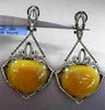 ANTIQUE MASSIVE 39.38CT DIAMOND & AGATE 14K BLACK GOLD FILIGREE HANGING EARRINGS