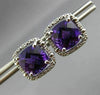 ESTATE LARGE 3.84CT DIAMOND & AMETHYST 14KT WHITE GOLD SQUARE HALO STUD EARRINGS