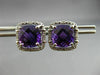 ESTATE LARGE 3.84CT DIAMOND & AMETHYST 14KT WHITE GOLD SQUARE HALO STUD EARRINGS