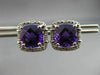 ESTATE LARGE 3.84CT DIAMOND & AMETHYST 14KT WHITE GOLD SQUARE HALO STUD EARRINGS