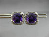 ESTATE LARGE 3.84CT DIAMOND & AMETHYST 14KT WHITE GOLD SQUARE HALO STUD EARRINGS