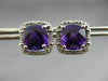 ESTATE LARGE 3.84CT DIAMOND & AMETHYST 14KT WHITE GOLD SQUARE HALO STUD EARRINGS