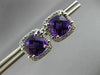 ESTATE LARGE 3.84CT DIAMOND & AMETHYST 14KT WHITE GOLD SQUARE HALO STUD EARRINGS