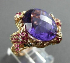 ANTIQUE EXTRA LARGE 12.14CT MULTI COLOR DIAMOND & GEMSTONES 18KT ROSE GOLD RING