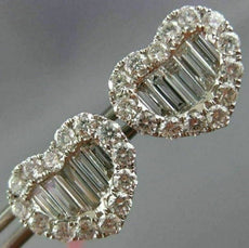 LARGE 2.16CT ROUND & BAGUETTE DIAMOND 18K WHITE GOLD 3D HEART LOVE STUD EARRINGS