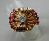 ANTIQUE LARGE 1.17CT OLD MINE DIAMOND & AAA RUBY 14KT TRI COLOR GOLD RING #20217