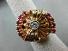 ANTIQUE LARGE 1.17CT OLD MINE DIAMOND & AAA RUBY 14KT TRI COLOR GOLD RING #20217