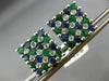 LARGE 3.05CT DIAMOND & AAA SAPPHIRE & EMERALD 14KT WHITE GOLD 3D SQUARE EARRINGS
