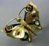 ANTIQUE 14KT YELLOW GOLD 3D MULTI COLOR ENAMEL HANDCRAFTED BUTTERFLY BROOCH PIN