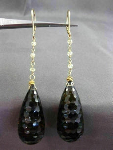 ANTIQUE 98.70CT OLD MINE DIAMOND & SMOKY TOPAZ 14KT YELLOW GOLD EARRINGS #20691