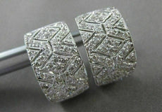 ESTATE WIDE .82CT DIAMOND 18KT WHITE GOLD FILIGREE HUGGIE EARRINGS UNIQUE #16574