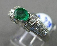 ANTIQUE 2.21CT DIAMOND & AAA COLOMBIAN EMERALD 18KT WHITE GOLD ENGAGEMENT RING