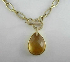 ANTIQUE 18KT DIAMOND & CITRINE DESIGNER DROP NECKLACE