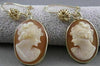 ANTIQUE 14KT YELLOW GOLD LADY SHELL CAMEO WIRE HANGING FILIGREE EARRINGS #20163