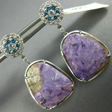 LARGE 12.8CT WHITE & BLUE DIAMOND & AAA AMETHYST 14K WHITE GOLD HANGING EARRINGS