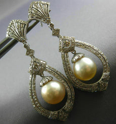 LARGE 1.30CT DIAMOND & SOUTH SEA PEARL 18K WHITE GOLD TEAR DROP HANGING EARRINGS