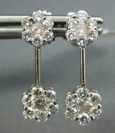 ESTATE 1.06CT DIAMOND 14KT WHITE GOLD 3D DOUBLE FLOWER HANGING EARRINGS #155