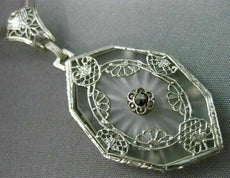 ANTIQUE LARGE WHITE QUARTZ 14KT WHITE GOLD 3D VICTORIAN FILIGREE PENDANT #19784