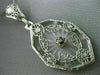 ANTIQUE LARGE WHITE QUARTZ 14KT WHITE GOLD 3D VICTORIAN FILIGREE PENDANT #19784