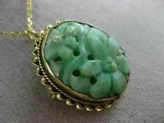 ANTIQUE AAA JADE 14KT YELLOW GOLD 3D HANDCRAFTED OVAL FLOWER FILIGREE PIN BROOCH