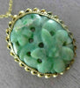 ANTIQUE AAA JADE 14KT YELLOW GOLD 3D HANDCRAFTED OVAL FLOWER FILIGREE PIN BROOCH
