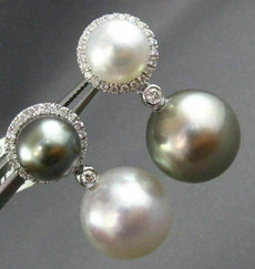 EXTRA LARGE .45CT DIAMOND & SOUTH SEA TAHITIAN PEARL 18KT WHITE GOLD 3D EARRINGS