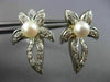 LARGE .50CT DIAMOND & AAA SOUTH SEA PEARL 14K WHITE GOLD 3D FLOWER LEAF EARRINGS