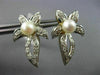 LARGE .50CT DIAMOND & AAA SOUTH SEA PEARL 14K WHITE GOLD 3D FLOWER LEAF EARRINGS