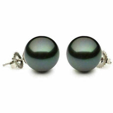ESTATE AAA 11.5MM TAHITIAN PEARL 14KT WHITE GOLD CLASSIC SOLITAIRE STUD EARRINGS