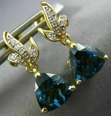 4.10CT DIAMOND & AAA LONDON BLUE TOPAZ 14K 2 TONE GOLD TRILLION HANGING EARRINGS