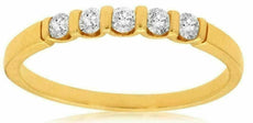 ESTATE .25CT DIAMOND 14K YELLOW GOLD 3D 5 STONE CHANNEL WEDDING ANNIVERSARY RING