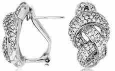 ESTATE LARGE .88CT DIAMOND 14K WHITE GOLD 3D MULTI ROW CLASSIC CLIP ON EARRINGS
