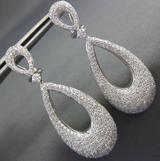 ESTATE LARGE 2.90CT DIAMOND 18K WHITE GOLD 3D TEAR DROP CLIP ON HANGING EARRINGS