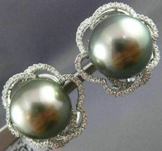 ESTATE LARGE .60CT DIAMOND & AAA TAHITIAN PEARL 18KT WHITE GOLD CLIP ON EARRINGS