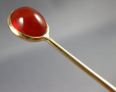 ANTIQUE AAA RED CABOCHON AGATE 14KT YELLOW GOLD 3D CLASSIC LAPEL PIN #26532
