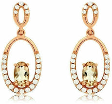 ESTATE .60CT DIAMOND & AAA MORGANITE 14K ROSE GOLD CLASSIC OVAL HANGING EARRINGS