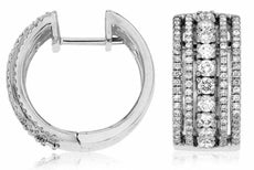 ESTATE WIDE 1.20CT ROUND DIAMOND 14KT WHITE GOLD 3D MULTI ROW HUGGIE EARRINGS