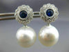 ESTATE 1.55CT DIAMOND AAA SAPPHIRE & SOUTH SEA PEARL 18KT WHITE GOLD 3D EARRINGS