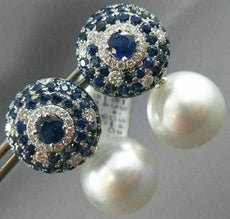 LARGE 5.84CT DIAMOND AAA SAPPHIRE & SOUTH SEA PEARL 18KT WHITE GOLD 3D EARRINGS
