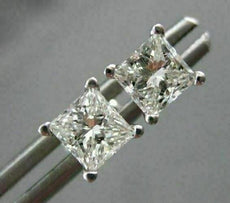 ESTATE 1.0CT PRINCESS CUT DIAMOND 14K WHITE GOLD 3D CLASSIC STUD EARRINGS #15550