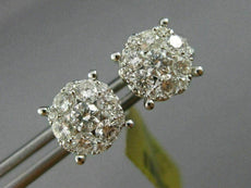 ESTATE LARGE 1.38CT DIAMOND 18K WHITE GOLD FLOWER HEART SHAPE LOVE STUD EARRINGS
