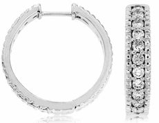 ESTATE 1.0CT ROUND CUT DIAMOND 14KT WHITE GOLD 3D CLASSIC HUGGIE HOOP EARRINGS