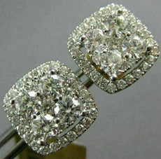 LARGE 1.46CT DIAMOND 14KT YELLOW GOLD 3D CLUSTER SQUARE SCREW BACK STUD EARRINGS