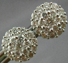 ESTATE LARGE 1.58CT DIAMOND 18KT WHITE GOLD CLUSTER FLOWER CLASSIC STUD EARRINGS