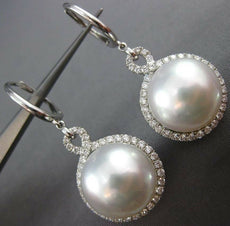 ESTATE LARGE .90CT DIAMOND & AAA SOUTH SEA PEARL 18K WHITE GOLD HANGING EARRINGS