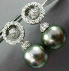 LARGE .91CT DIAMOND & AAA TAHITIAN PEARL 18KT WHITE GOLD CIRCLE OF LIFE EARRINGS