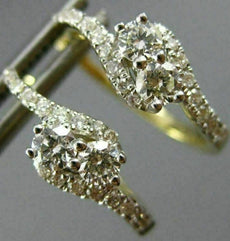 ESTATE .61CT DIAMOND 14KT YELLOW GOLD 3D TWO STONE LOVE CLASSIC HUGGIE EARRINGS