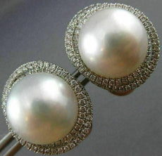 ESTATE LARGE 1.15CT DIAMOND & AAA SOUTH SEA PEARL 18KT WHITE GOLD STUD EARRINGS