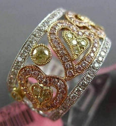 WIDE .88CT WHITE PINK & FANCY YELLOW DIAMOND 18K TRI COLOR GOLD ANNIVERSARY RING
